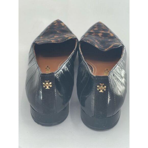 Tory Burch Loafer Lila Calf Hair Women 7 Leopard Black Leather Pointed Toe - Picture 8 of 11